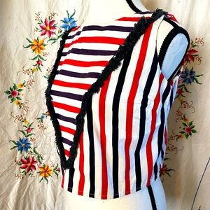 SOLD!! 1950s VINTAGE RED BLACK STRIPED SAILOR CROP TOP